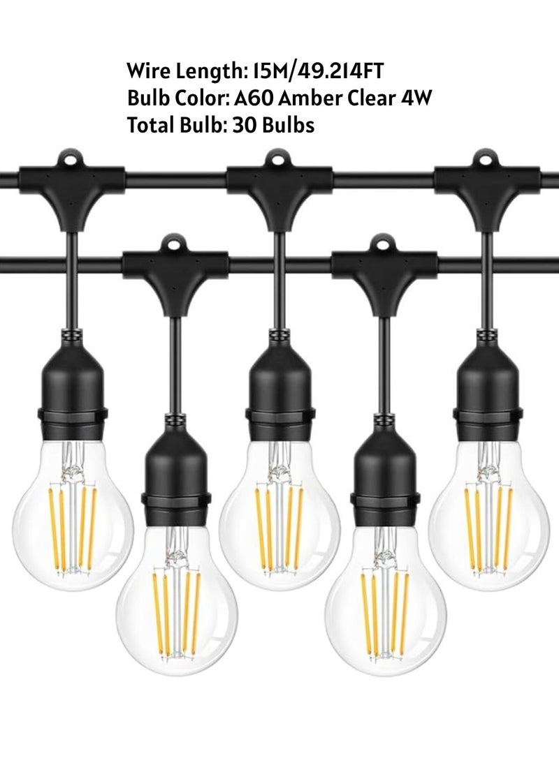 Outdoor Waterproof IP65 Led String Lights E27 Holder 15 Meter Bulb Holder Wire With 30 Bulbs 4W A60 Clear With EU Plug Solar Bulb Holder For Ramadan Decoration Lights And Outdoor Decoration Light Hanging Light 6000mAh & USB-C, String Lights With Remote Control And 8 Modes Ramadan Light With Cable Ties