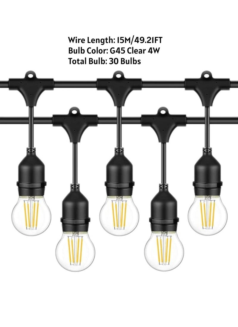 Outdoor Waterproof IP65 Led String Lights E27 Holder 15 Meter Bulb Holder Wire With 30 Bulbs 4W G45 Clear With EU Plug Solar Bulb Holder For Ramadan Decoration Lights And Outdoor Decoration Light Hanging Light 6000mAh & USB-C, String Lights With Remote Control And 8 Modes Ramadan Light With Cable Ties