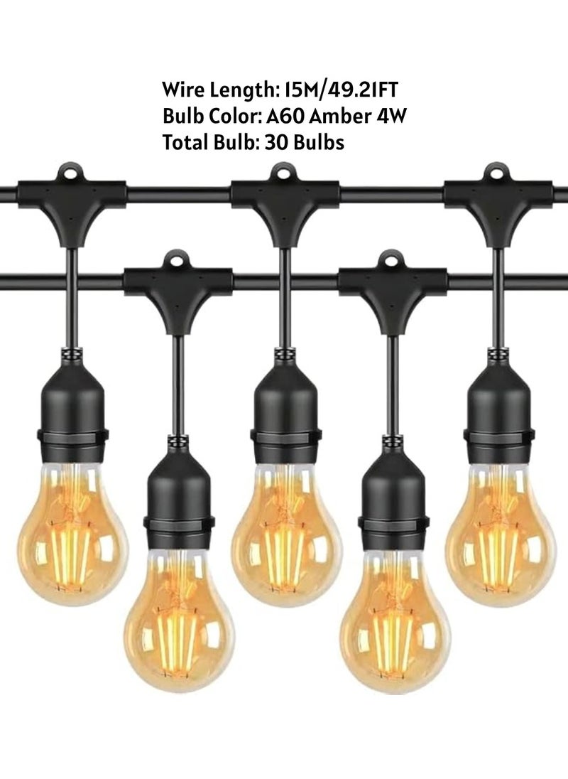 Outdoor Waterproof IP65 Led String Lights E27 Holder 15 Meter Bulb Holder Wire With 30 Bulbs 4W A60 Amber With EU Plug Solar Bulb Holder For Ramadan Decoration Lights And Outdoor Decoration Light Hanging Light 6000mAh & USB-C, String Lights With Remote Control And 8 Modes Ramadan Light With Cable Ties