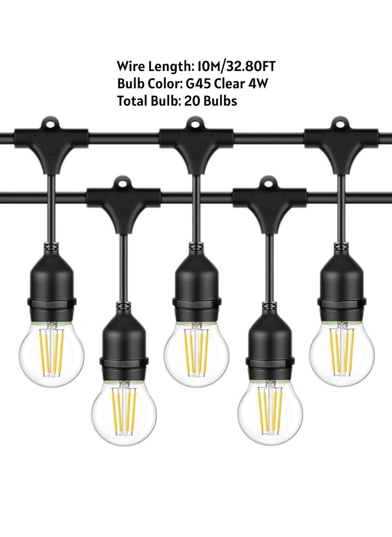 Outdoor Waterproof IP65 Led String Lights E27 Holder 10 Meter Bulb Holder Wire With 20 Bulbs 4W G45 Clear With EU Plug Solar Bulb Holder For Ramadan Decoration Lights And Outdoor Decoration Light Hanging Light 6000mAh & USB-C, String Lights With Remote Control And 8 Modes Ramadan Light With Cable Ties