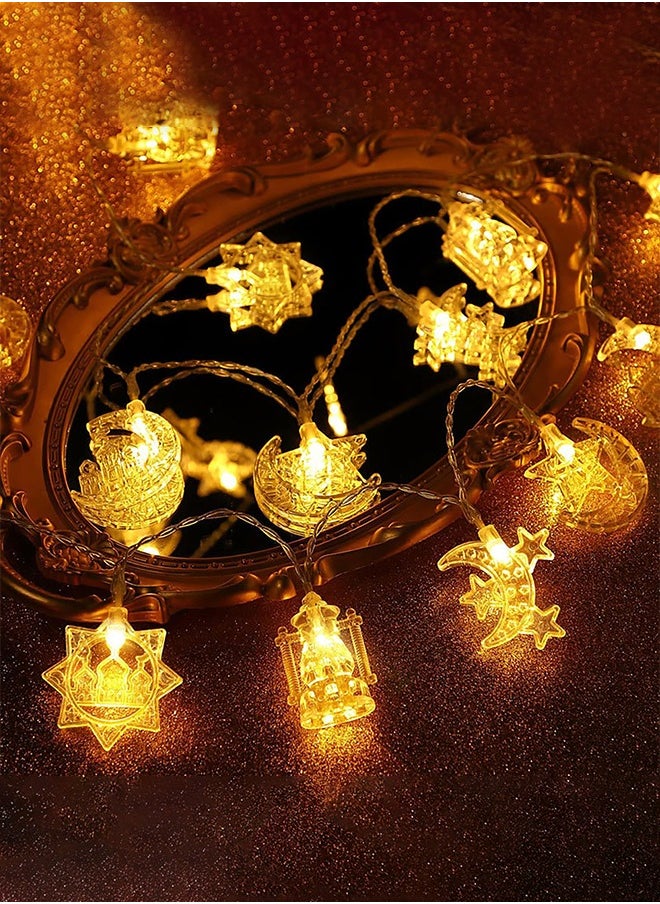 Ramadan Decorations Eid String Lights, Ramadan Lights Decorations for Home, Muslim Decorative Lights Mubarak Islam Fairy Lights Star Moon Castle Lantern String Lights for Eid Festival Home Outdoor Garden Decorations, 10 ft, 20 LEDs