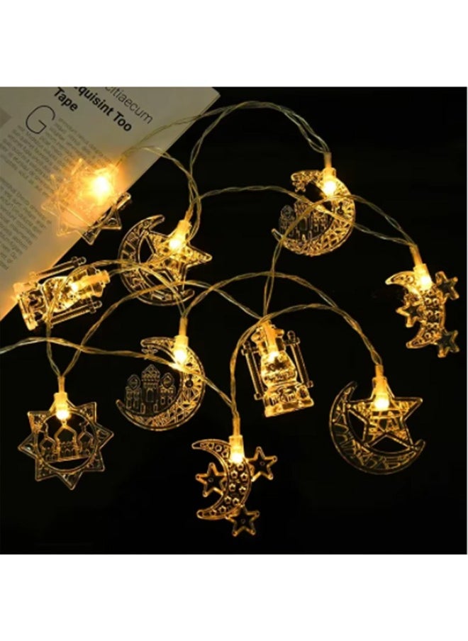 Ramadan Decorations Eid String Lights, Ramadan Lights Decorations for Home, Muslim Decorative Lights Mubarak Islam Fairy Lights Star Moon Castle Lantern String Lights for Eid Festival Home Outdoor Garden Decorations, 10 ft, 20 LEDs