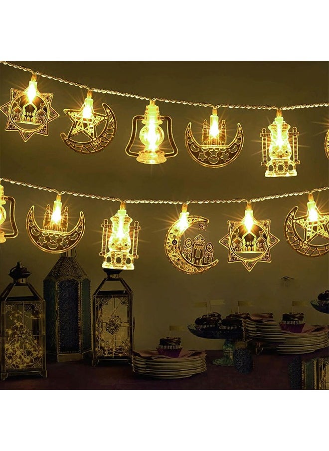 Ramadan Decorations Eid String Lights, Ramadan Lights Decorations for Home, Muslim Decorative Lights Mubarak Islam Fairy Lights Star Moon Castle Lantern String Lights for Eid Festival Home Outdoor Garden Decorations, 10 ft, 20 LEDs