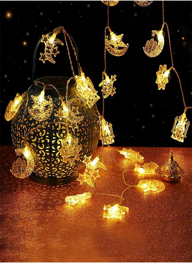 Ramadan Decorations Eid String Lights, Ramadan Lights Decorations for Home, Muslim Decorative Lights Mubarak Islam Fairy Lights Star Moon Castle Lantern String Lights for Eid Festival Home Outdoor Garden Decorations, 10 ft, 20 LEDs