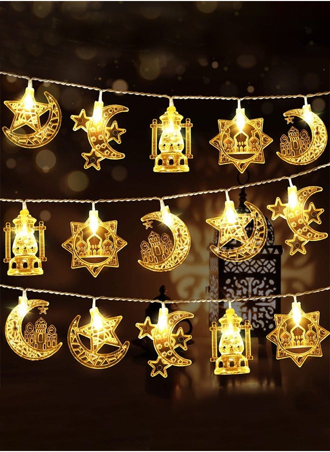 Ramadan Lights Decorations for Home, 10FT 20 LEDs Ramadan Eid String Lights, Muslim Decorative Lights Mubarak Islam Fairy Lights Star Moon Castle Lantern String Lights Eid Festival Home Outdoor Garden Decorations