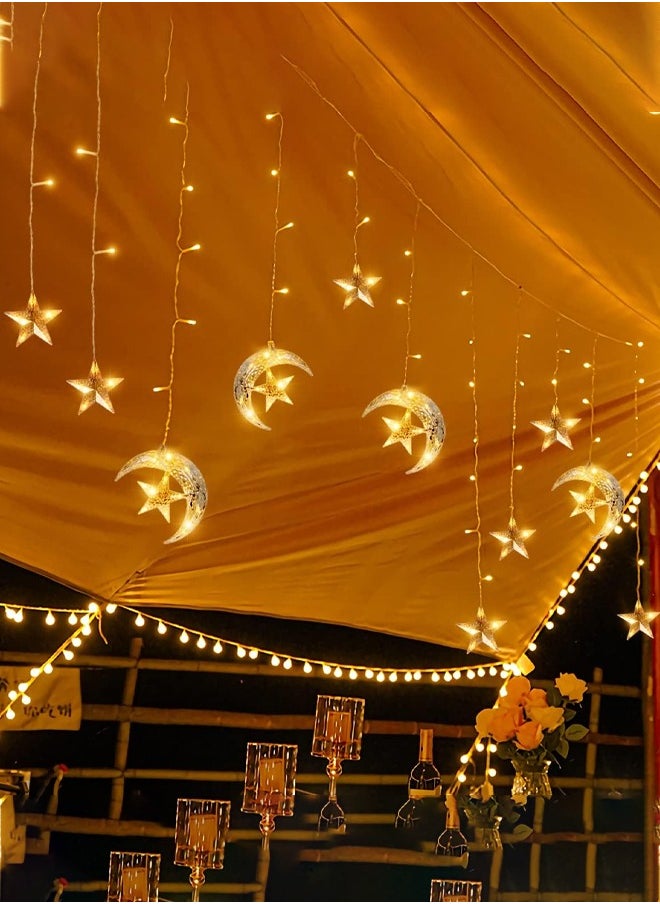 Ramadan Decorations 3.5M 8 Modes Star Moon Fairy Lights with USB & Battery Case for Home Curtain Indoor Holiday Ramadan Lighting