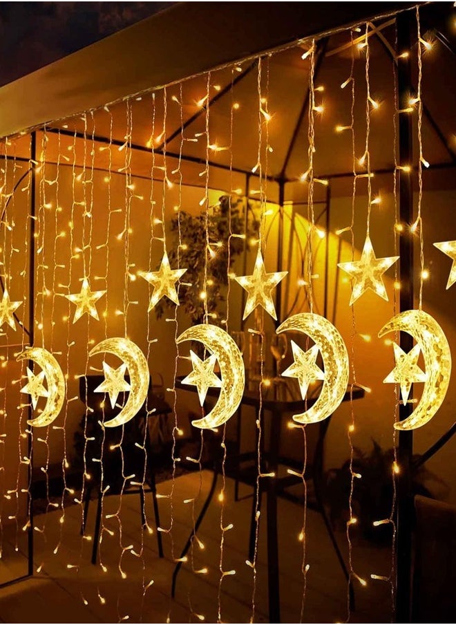 Ramadan Decorations 3.5M 8 Modes Star Moon Fairy Lights with USB & Battery Case for Home Curtain Indoor Holiday Ramadan Lighting