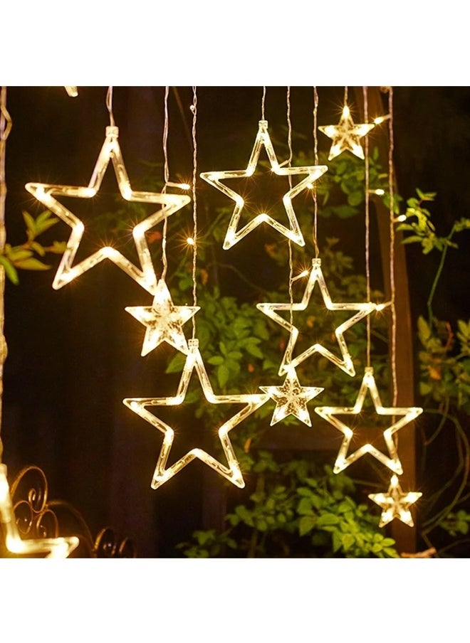 Ramadan Decorations Star Lights Curtain Fairy Lights USB &Battery Operated - Warm White Window Lights, Star Hanging Backdrop Lights for Bedroom Wall Decoration