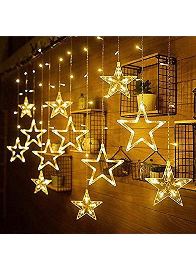 Ramadan Decorations Star Lights Curtain Fairy Lights USB &Battery Operated - Warm White Window Lights, Star Hanging Backdrop Lights for Bedroom Wall Decoration