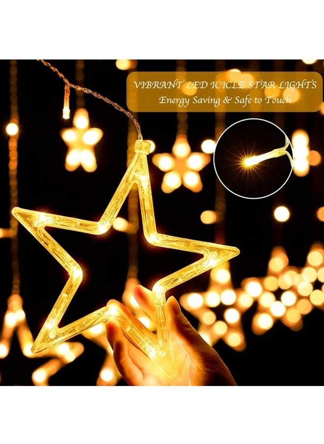 Ramadan Decorations Star Lights Curtain Fairy Lights USB &Battery Operated - Warm White Window Lights, Star Hanging Backdrop Lights for Bedroom Wall Decoration