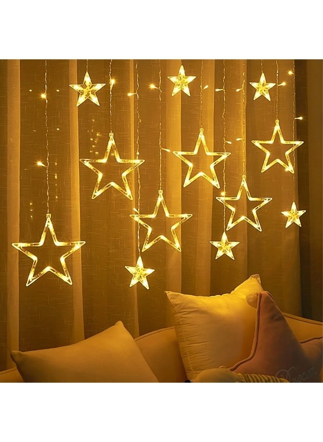 Ramadan Decorations Star Lights Curtain Fairy Lights USB &Battery Operated - Warm White Window Lights, Star Hanging Backdrop Lights for Bedroom Wall Decoration