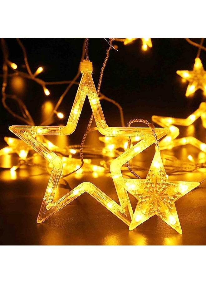 Ramadan Decorations Star Lights Curtain Fairy Lights USB &Battery Operated - Warm White Window Lights, Star Hanging Backdrop Lights for Bedroom Wall Decoration