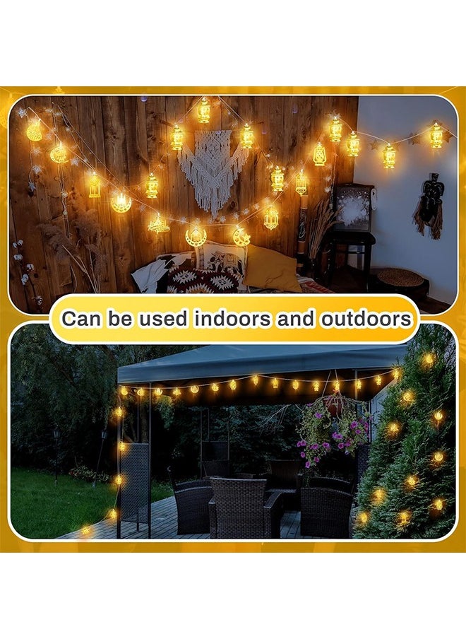 2Pcs Ramadan Lights Star Moonlights 6.56Ft 10 LED Lantern Lights with Battery Case Indoor Twinkle Decorations for Home Bedroom(style 3)