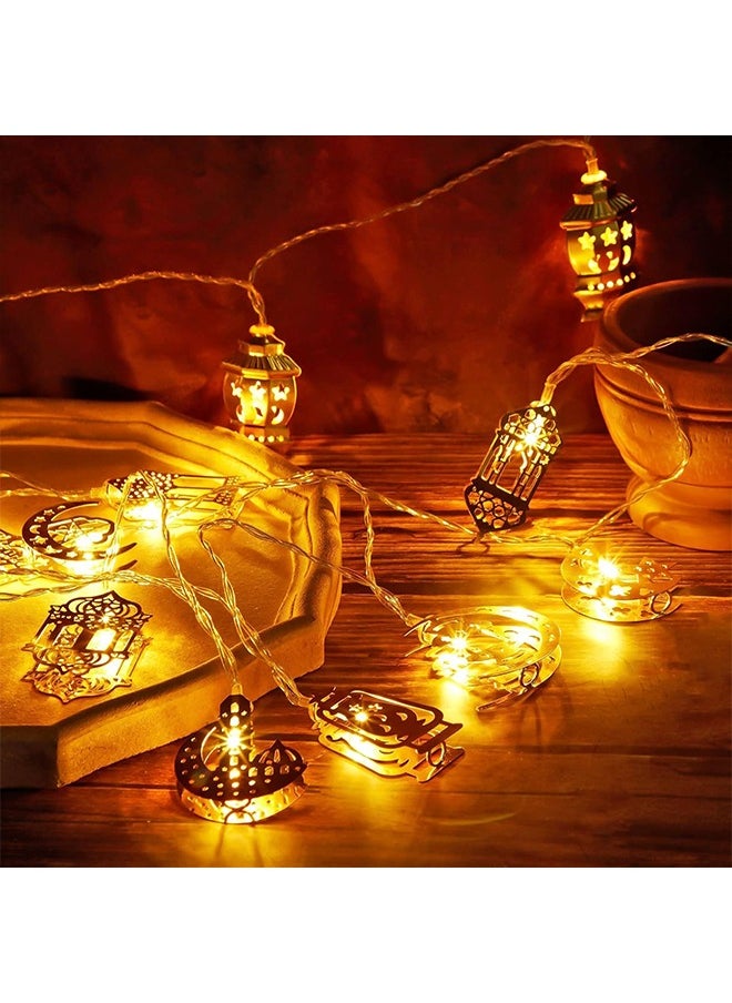 2Pcs Ramadan Lights Star Moonlights 6.56Ft 10 LED Lantern Lights with Battery Case Indoor Twinkle Decorations for Home Bedroom(style 3)