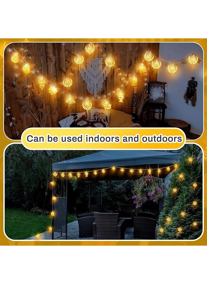 2Pcs Ramadan Lights Star MoonLights 6.56Ft 10 LED Lights with Battery Case Indoor Twinkle Decorations for Home Bedroom