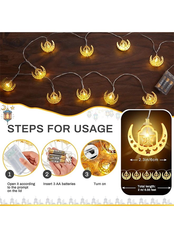 2Pcs Ramadan Lights Star MoonLights 6.56Ft 10 LED Lights with Battery Case Indoor Twinkle Decorations for Home Bedroom