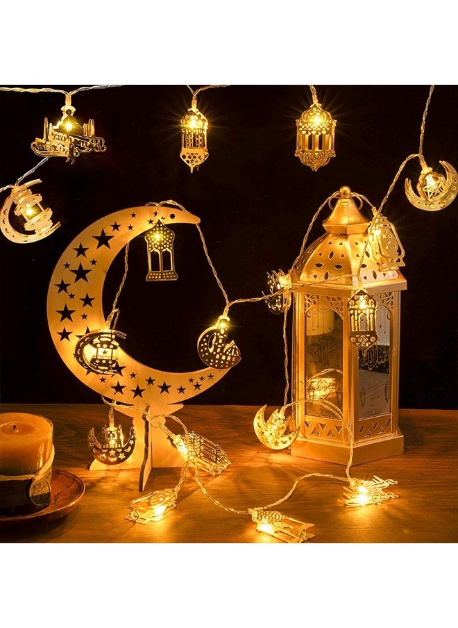 2Pcs Ramadan Lights Star MoonLights 6.56Ft 10 LED Lights with Battery Case Indoor Twinkle Decorations for Home Bedroom