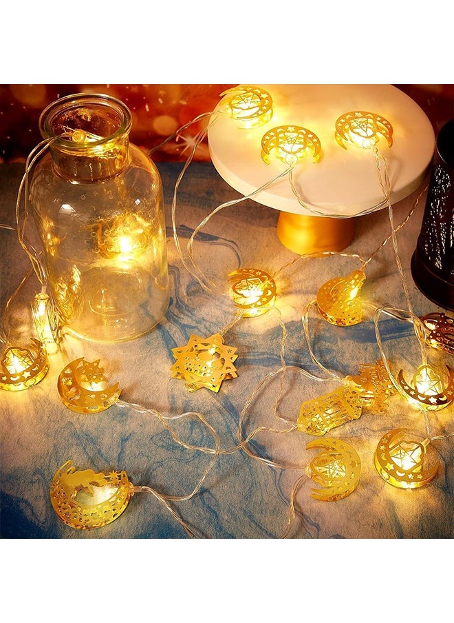 2Pcs Ramadan Lights Star MoonLights 6.56Ft 10 LED Lights with Battery Case Indoor Twinkle Decorations for Home Bedroom