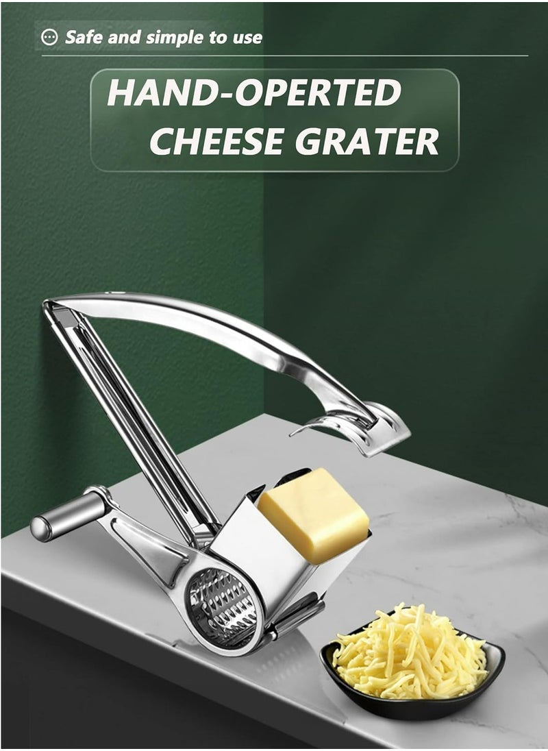 Rotary Stainless Steel Cheese Grater with 4 Drum Blades - Manual Kitchen Tool