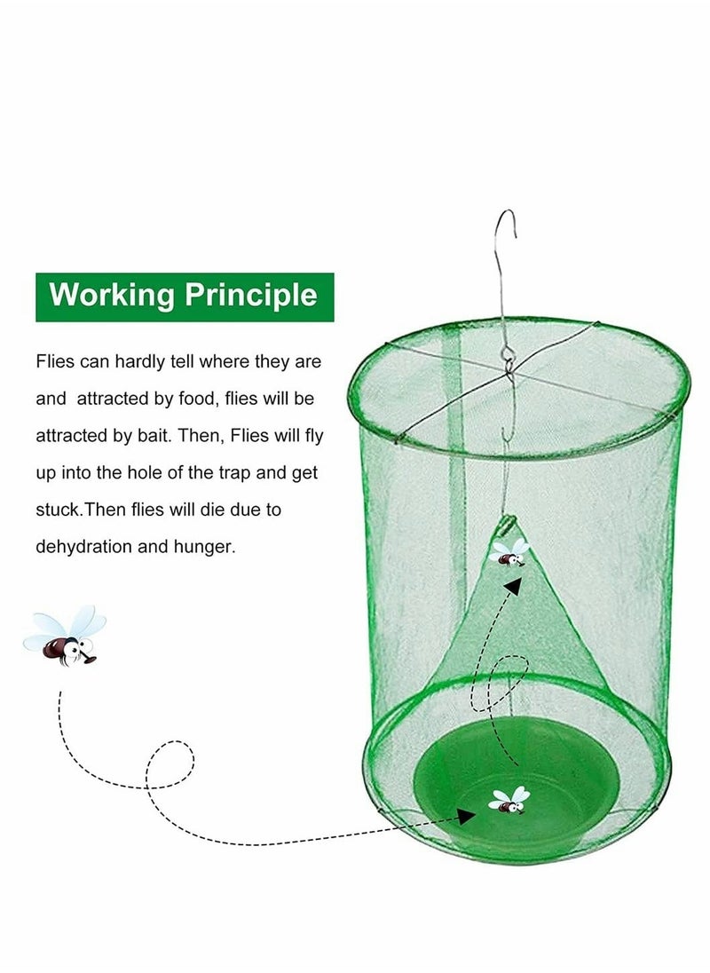 Ranch Fly Trap with Bait Tray Outdoor Hanging Reusable Fly Trap Flay Catcher Cage for Indoor or Outdoor Family Farms Park Restaurants (Green, 1 Pack)