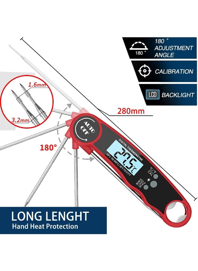 Digital Meat Thermometer Food Thermometer with LCD Magnet and Corkscrew, IPX6 Super Waterproof Kitchen Cooking Thermometer Probe for Baking, Oven, Fryer, Candy, Grill, BBQ and Turkey