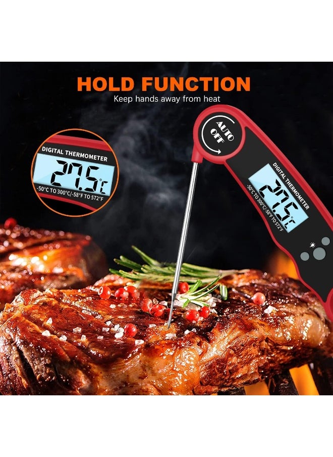 Digital Meat Thermometer Food Thermometer with LCD Magnet and Corkscrew, IPX6 Super Waterproof Kitchen Cooking Thermometer Probe for Baking, Oven, Fryer, Candy, Grill, BBQ and Turkey