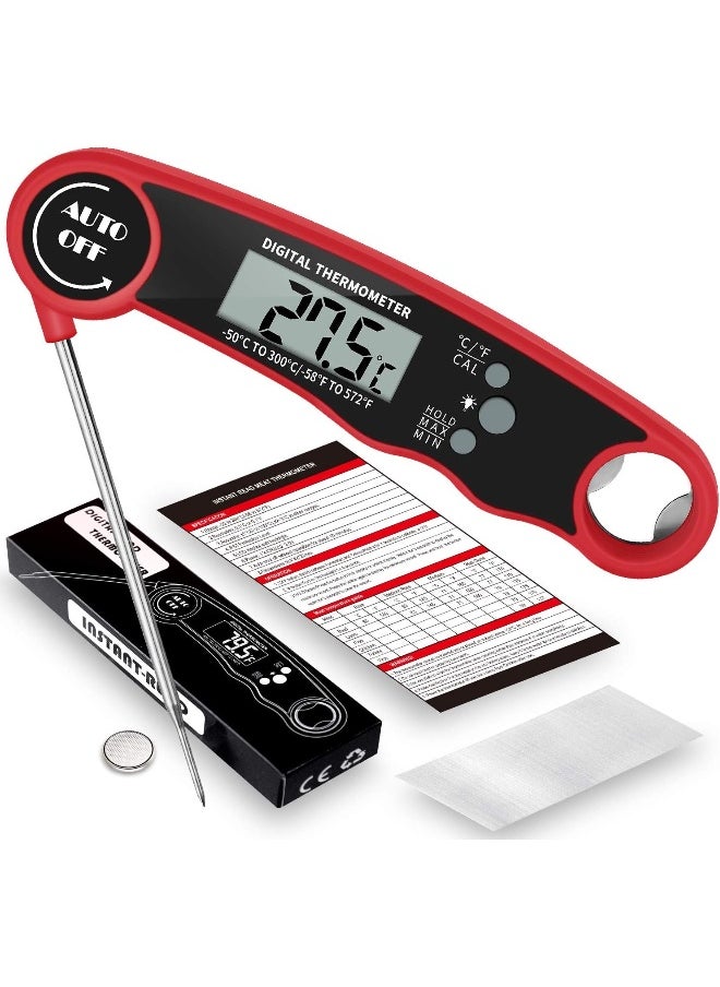 Digital Meat Thermometer Food Thermometer with LCD Magnet and Corkscrew, IPX6 Super Waterproof Kitchen Cooking Thermometer Probe for Baking, Oven, Fryer, Candy, Grill, BBQ and Turkey