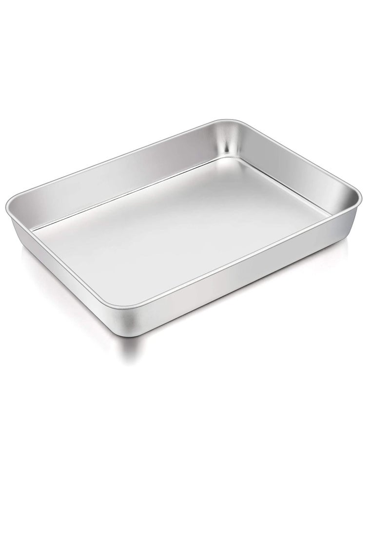 TeamFar Lasagna Pan, 12⅖’’ x 9¾’’ x 2’’, Stainless Steel Rectangular Cake Brownie Casserole Pan For Roasting Baking, Healthy & Heavy Duty, Brushed Surface & Deep Side, Dishwasher Safe