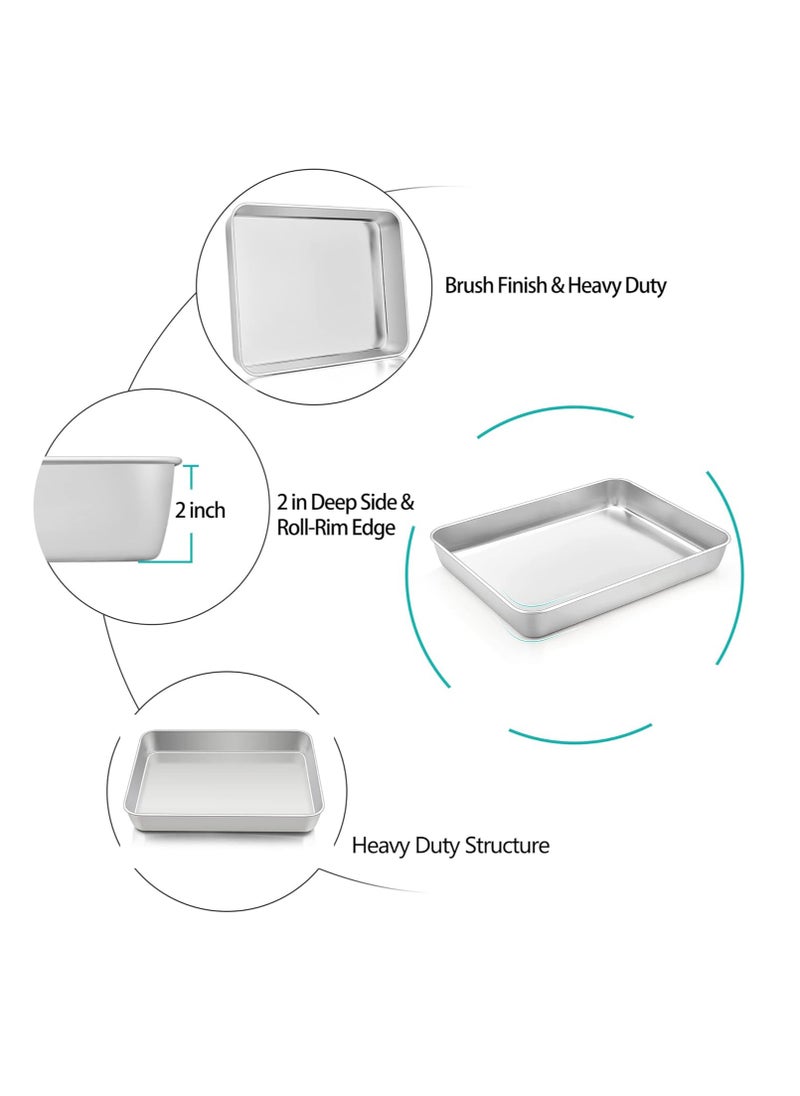 TeamFar Lasagna Pan, 12⅖’’ x 9¾’’ x 2’’, Stainless Steel Rectangular Cake Brownie Casserole Pan For Roasting Baking, Healthy & Heavy Duty, Brushed Surface & Deep Side, Dishwasher Safe