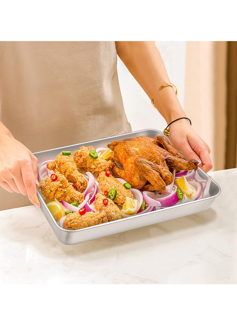 TeamFar Lasagna Pan, 12⅖’’ x 9¾’’ x 2’’, Stainless Steel Rectangular Cake Brownie Casserole Pan For Roasting Baking, Healthy & Heavy Duty, Brushed Surface & Deep Side, Dishwasher Safe