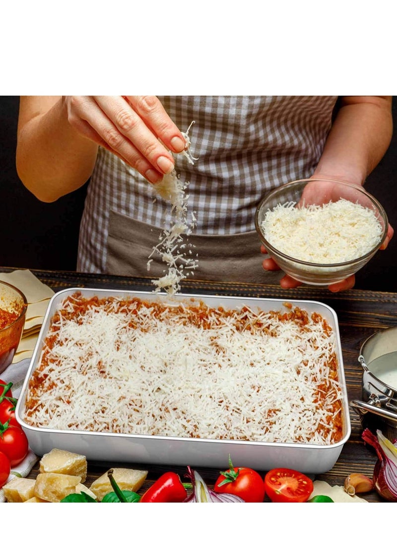 TeamFar Lasagna Pan, 12⅖’’ x 9¾’’ x 2’’, Stainless Steel Rectangular Cake Brownie Casserole Pan For Roasting Baking, Healthy & Heavy Duty, Brushed Surface & Deep Side, Dishwasher Safe