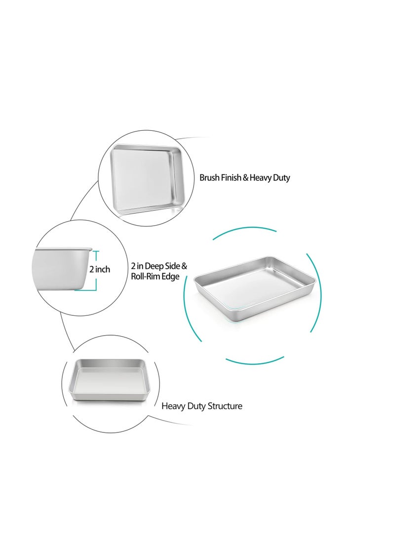 TeamFar Small Lasagna Pan Set of 2, 10.5’’ x 8’’ x 2’’ Stainless Steel Rectangular Brownie Cake Pan For Baking Roasting, Healthy & Sturdy, Brushed Surface & Dishwasher Safe, Deep Side