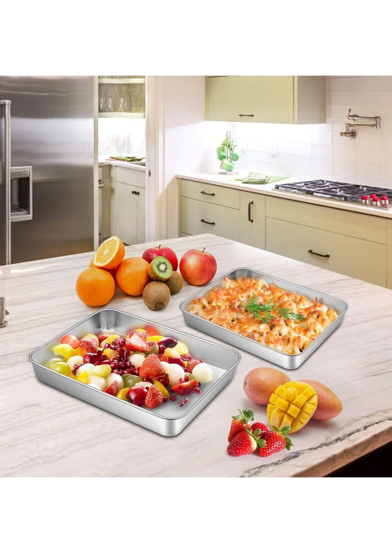 TeamFar Small Lasagna Pan Set of 2, 10.5’’ x 8’’ x 2’’ Stainless Steel Rectangular Brownie Cake Pan For Baking Roasting, Healthy & Sturdy, Brushed Surface & Dishwasher Safe, Deep Side