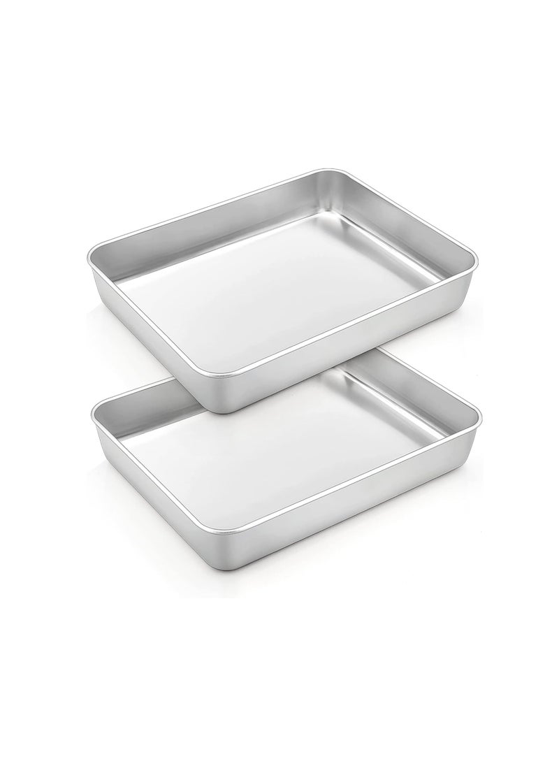 TeamFar Small Lasagna Pan Set of 2, 10.5’’ x 8’’ x 2’’ Stainless Steel Rectangular Brownie Cake Pan For Baking Roasting, Healthy & Sturdy, Brushed Surface & Dishwasher Safe, Deep Side