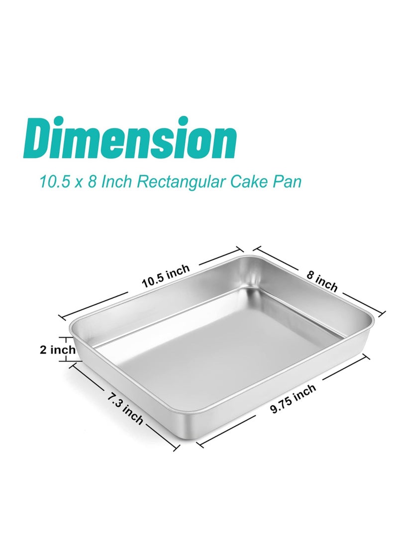 TeamFar Small Lasagna Pan Set of 2, 10.5’’ x 8’’ x 2’’ Stainless Steel Rectangular Brownie Cake Pan For Baking Roasting, Healthy & Sturdy, Brushed Surface & Dishwasher Safe, Deep Side