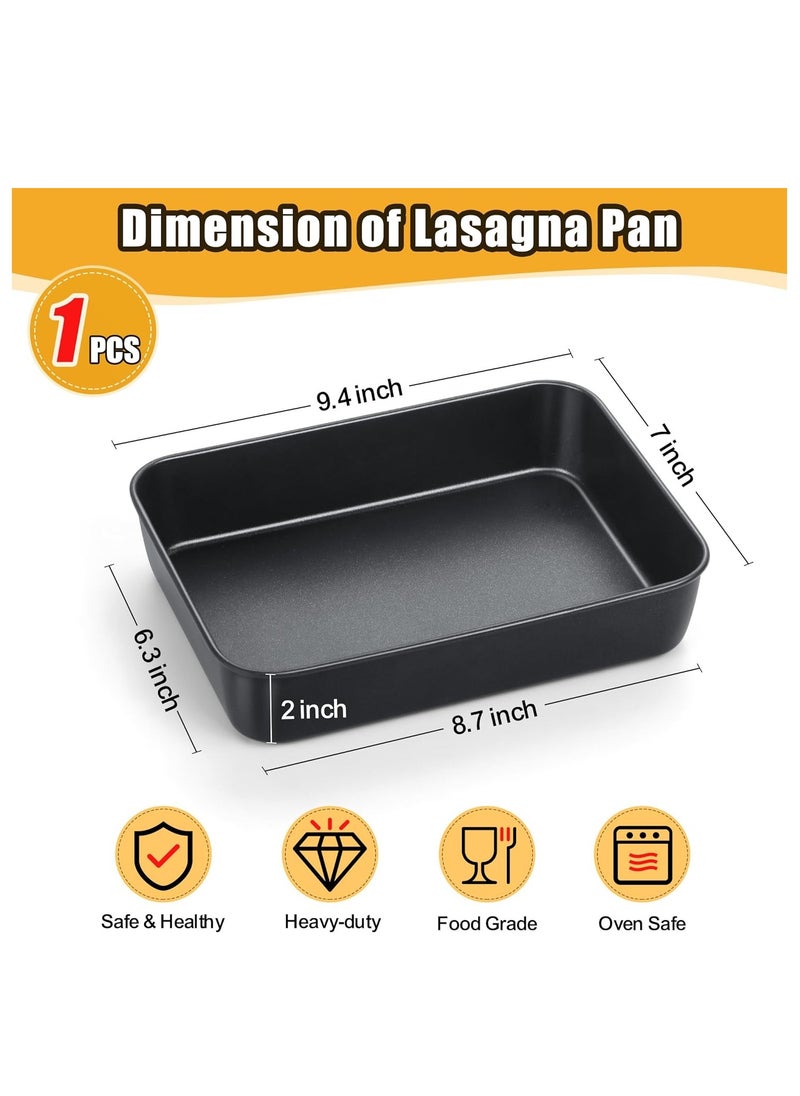 TeamFar Lasagna Pan, 9.4 x 7 x 2 Inch Stainless Steel Deep Baking Roasting Brownie Pan for Toaster Oven, Black Non-Stick Coating Rectangle Cake Pan, Healthy & Heavy Duty, Easy Clean