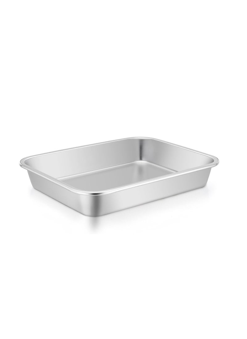 TeamFar Lasagna Pan, 10.6 x 8.3 x 1.7inch Stainless Steel Rectangular Cake Brownie Pan Casserole Baking Dish, Compact for Toaster Oven, Non Toxic & Healthy, Brushed Finish & Easy Clean-Dishwasher Safe