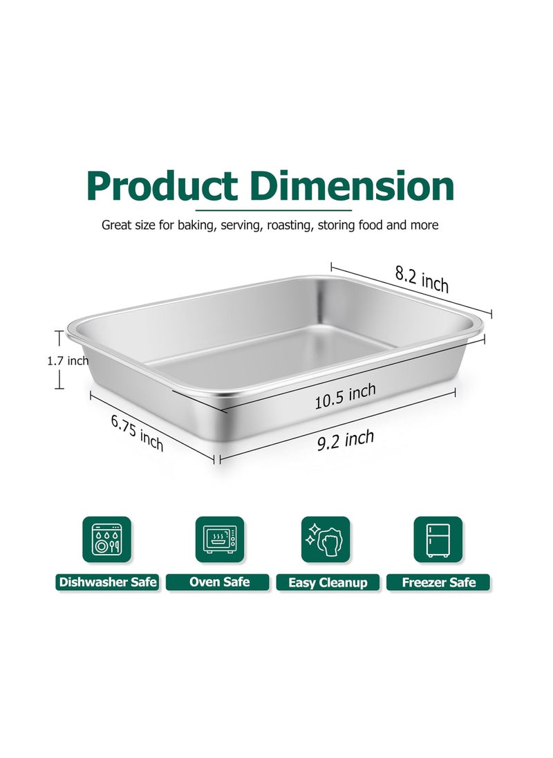 TeamFar Lasagna Pan, 10.6 x 8.3 x 1.7inch Stainless Steel Rectangular Cake Brownie Pan Casserole Baking Dish, Compact for Toaster Oven, Non Toxic & Healthy, Brushed Finish & Easy Clean-Dishwasher Safe