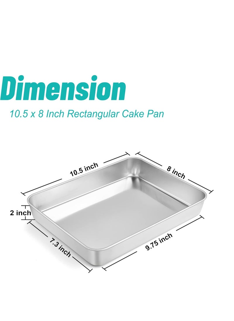 TeamFar Rectangular Cake Pan Set of 3, 10.5’’ x 8’’ x 2’’ Stainless Steel Baking Roasting Lasagna Brownie Cake Pan, Non-toxic & Sturdy, Brushed Surface & Deep Side, Dishwasher Safe