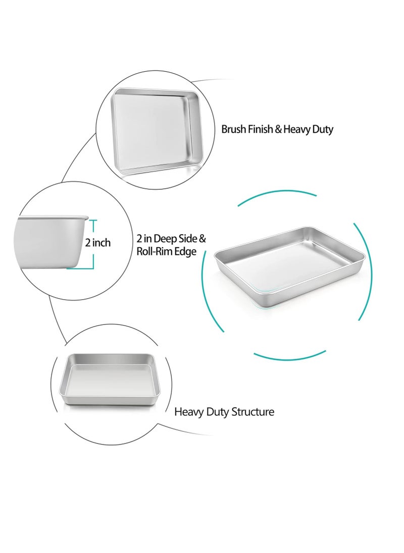 TeamFar Rectangular Cake Pan Set of 3, 10.5’’ x 8’’ x 2’’ Stainless Steel Baking Roasting Lasagna Brownie Cake Pan, Non-toxic & Sturdy, Brushed Surface & Deep Side, Dishwasher Safe