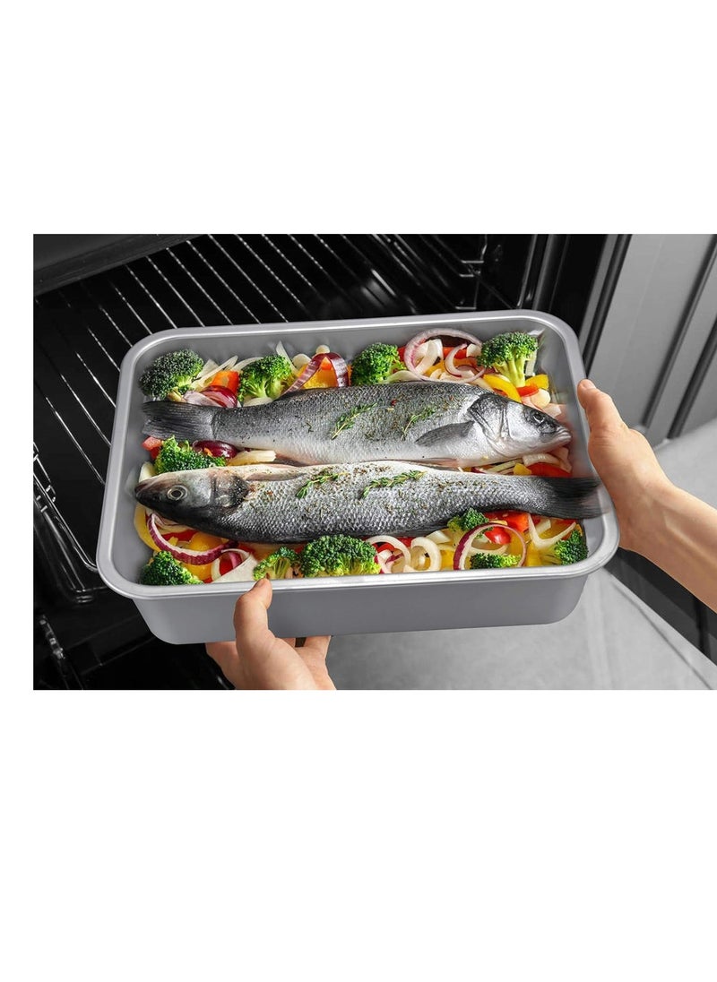 TeamFar Lasagna Pan, 2 PCS Brownie Pan Rectangular Cake Pan Deep Lasagna Pan Stainless Steel for Baking Roasting, 12.75’’×10’’×3.2’’, Deep Dish & Heavy Duty, Sturdy & Dishwasher Safe