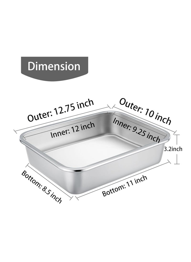 TeamFar Lasagna Pan, 2 PCS Brownie Pan Rectangular Cake Pan Deep Lasagna Pan Stainless Steel for Baking Roasting, 12.75’’×10’’×3.2’’, Deep Dish & Heavy Duty, Sturdy & Dishwasher Safe