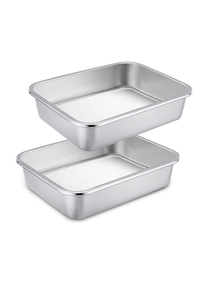 TeamFar Lasagna Pan, 2 PCS Brownie Pan Rectangular Cake Pan Deep Lasagna Pan Stainless Steel for Baking Roasting, 12.75’’×10’’×3.2’’, Deep Dish & Heavy Duty, Sturdy & Dishwasher Safe