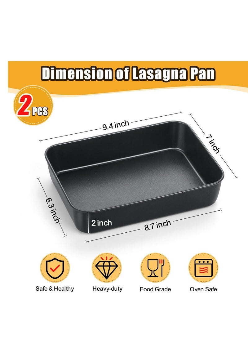 TeamFar Lasagna Pans, 9.4 x 7 x 2 Inch Rectangle Cake Pan with Black Non-Stick Coating and Stainless Steel Core, Small Baking Pan for Toaster Oven, Healthy & Sturdy, Easy Clean-2 PCS