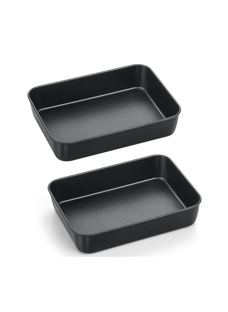 TeamFar Lasagna Pans, 9.4 x 7 x 2 Inch Rectangle Cake Pan with Black Non-Stick Coating and Stainless Steel Core, Small Baking Pan for Toaster Oven, Healthy & Sturdy, Easy Clean-2 PCS