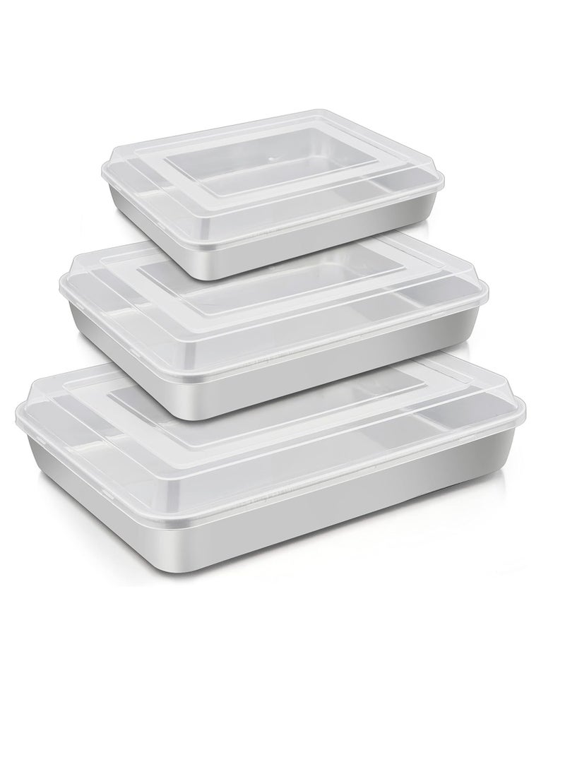 TeamFar Lasagna Pan(3 Pan & 3 Lids), 12⅖” & 10¼” & 9⅖” Cake Pan with Lids, Rectangular Baking Pan Stainless Steel Bakeware Set for Lasagna Cake Brownie, Healthy & Sturdy, Dishwasher Safe