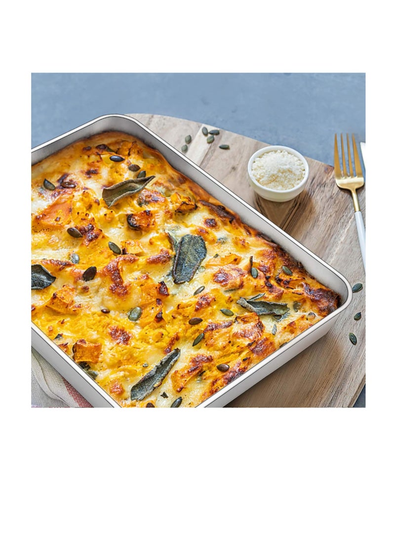 TeamFar Lasagna Pan(3 Pan & 3 Lids), 12⅖” & 10¼” & 9⅖” Cake Pan with Lids, Rectangular Baking Pan Stainless Steel Bakeware Set for Lasagna Cake Brownie, Healthy & Sturdy, Dishwasher Safe