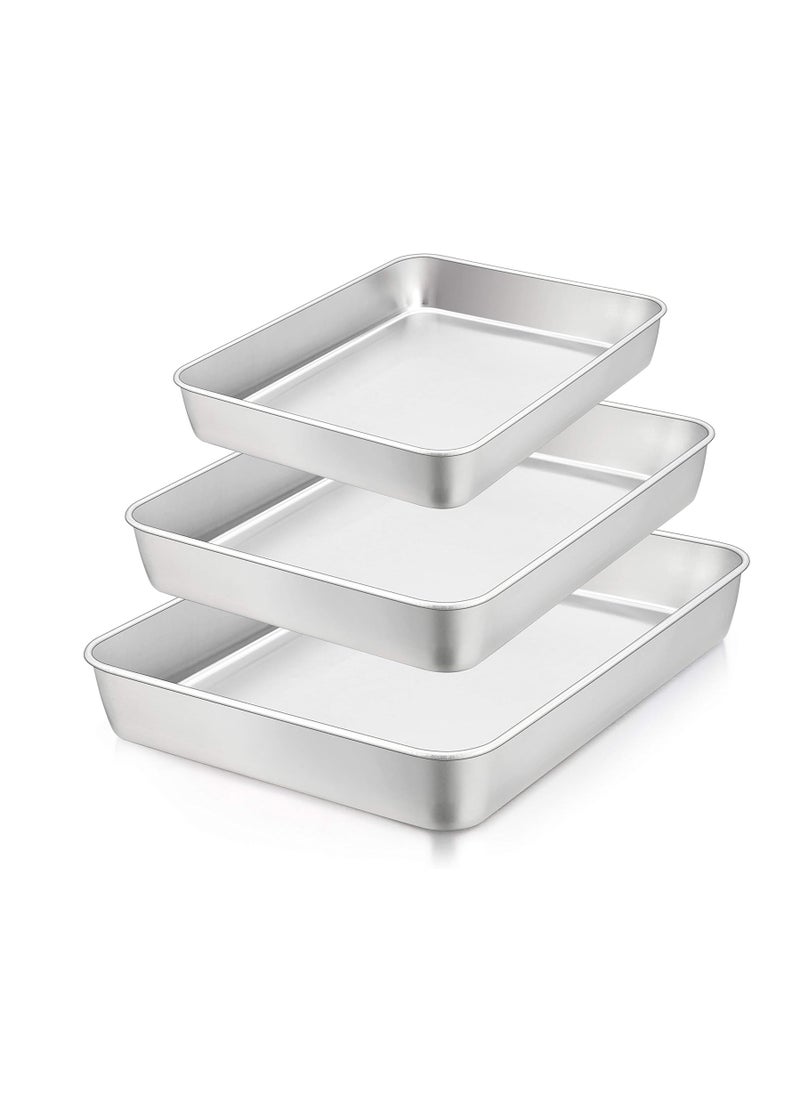 TeamFar Lasagna Pan Set of 3, 12⅖” & 10¼” & 9⅖”, Rectangular Cake Pan Deep Baking Sheet Pans Stainless Steel for Lasagna Cake Brownie, Healthy & Heavy Duty, Sturdy & Dishwasher Safe