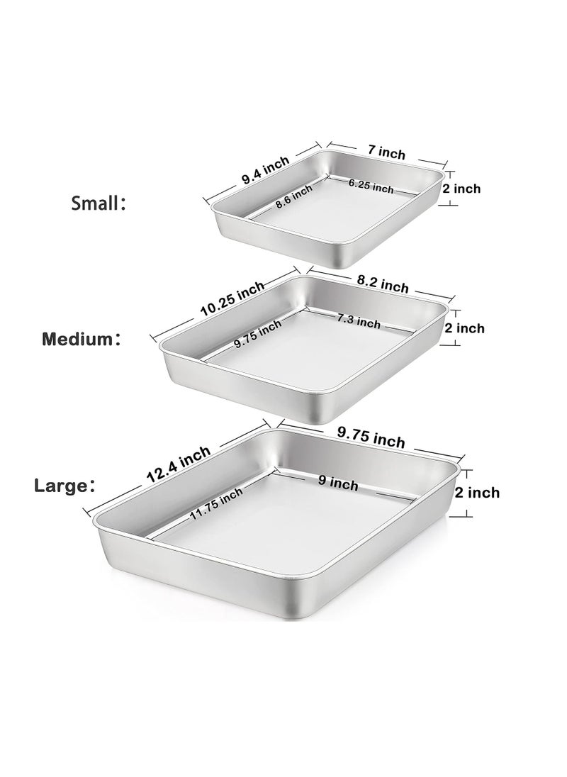 TeamFar Lasagna Pan Set of 3, 12⅖” & 10¼” & 9⅖”, Rectangular Cake Pan Deep Baking Sheet Pans Stainless Steel for Lasagna Cake Brownie, Healthy & Heavy Duty, Sturdy & Dishwasher Safe