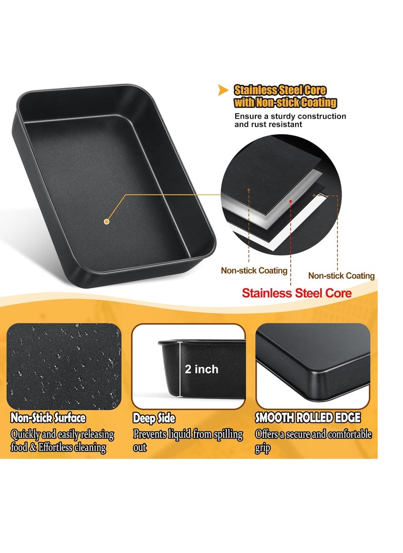 TeamFar Baking Pan with Lid, 9.4 Inch Stainless Steel Lasagna Pan with Black Non-Stick Coating, Roasting Baking Rectangle Cake Pan for Toaster Oven, Non-Toxic & Solid, Easy Clean-(1 Pan + 1 Lid)